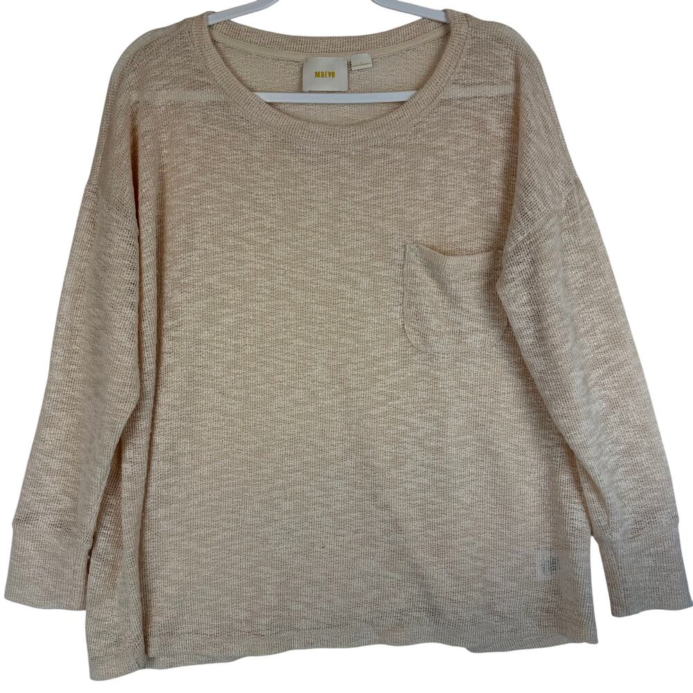 Maeve Anthropologie Open Knit Sweater Women Large L Beige Pocket Top